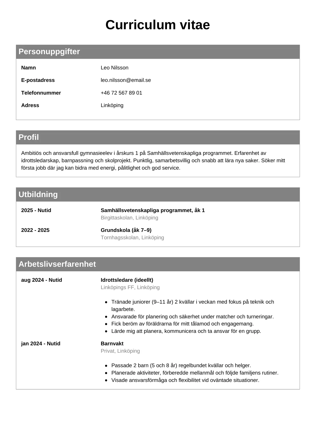 CV-mall Klassisk — gratis CV-mall för din ansökan