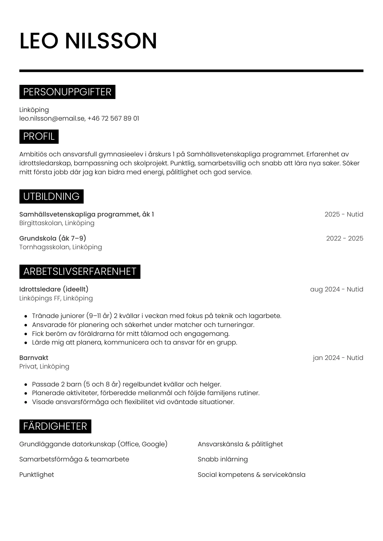 CV-mall Metro — gratis CV-mall för din ansökan