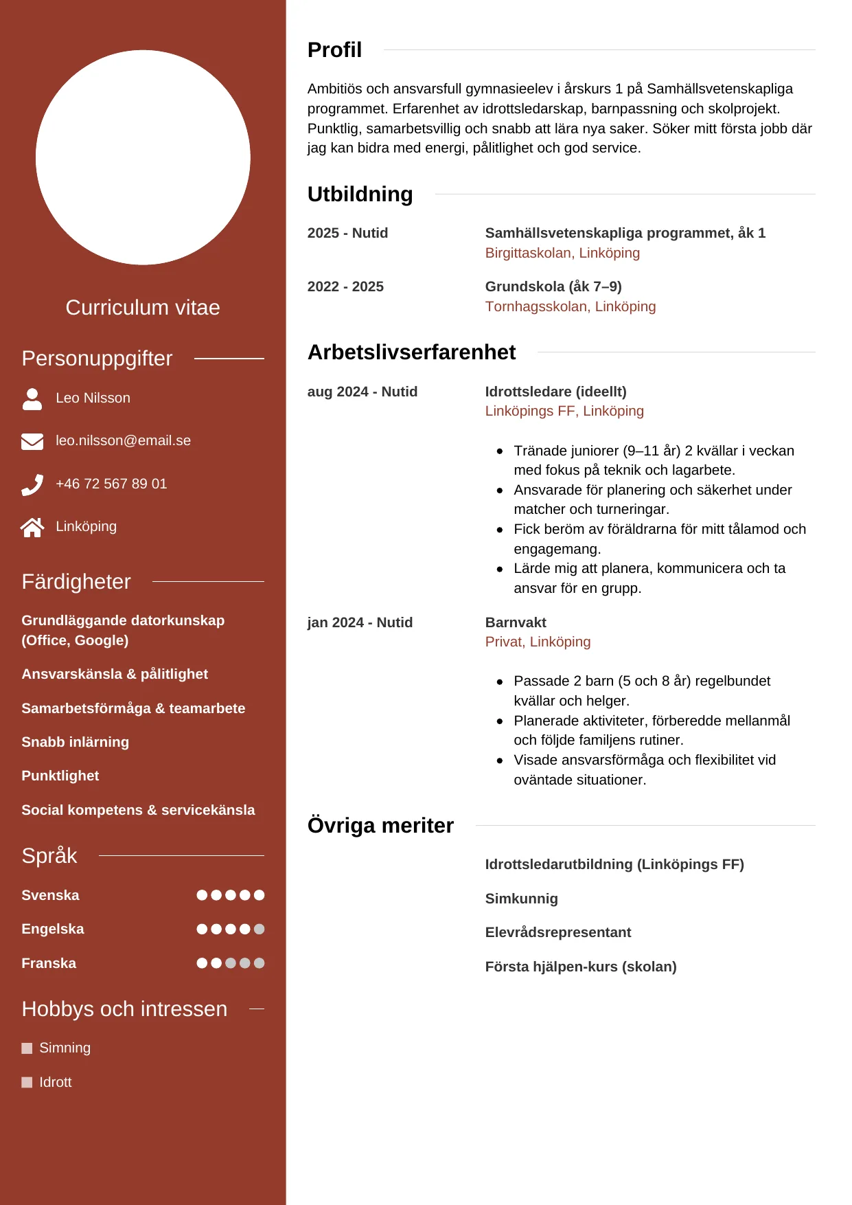 CV-mall Modern, gratis CV-mall för din ansökan