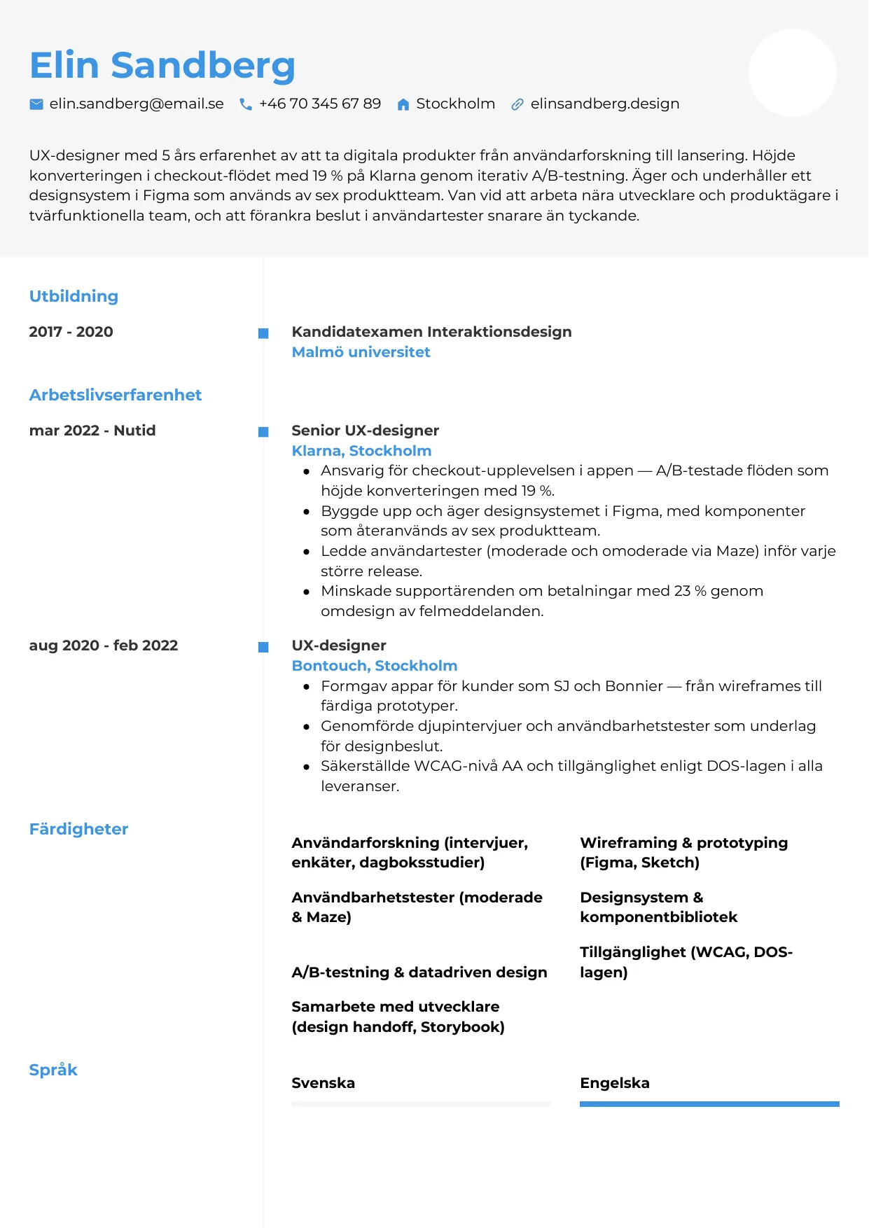 CV-mall Chrono — gratis CV-mall för din ansökan