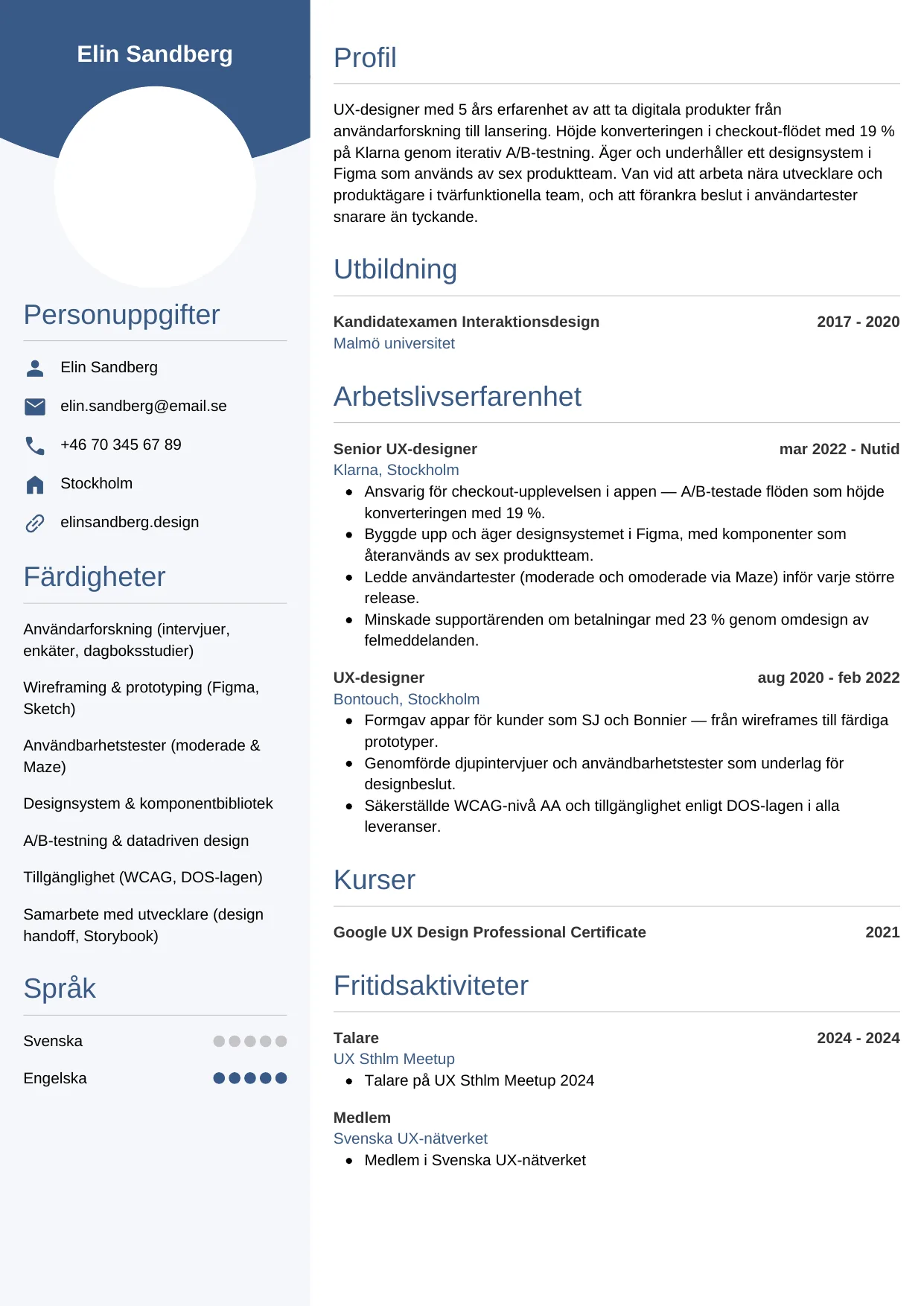 CV-mall Cirkulär, gratis CV-mall för din ansökan
