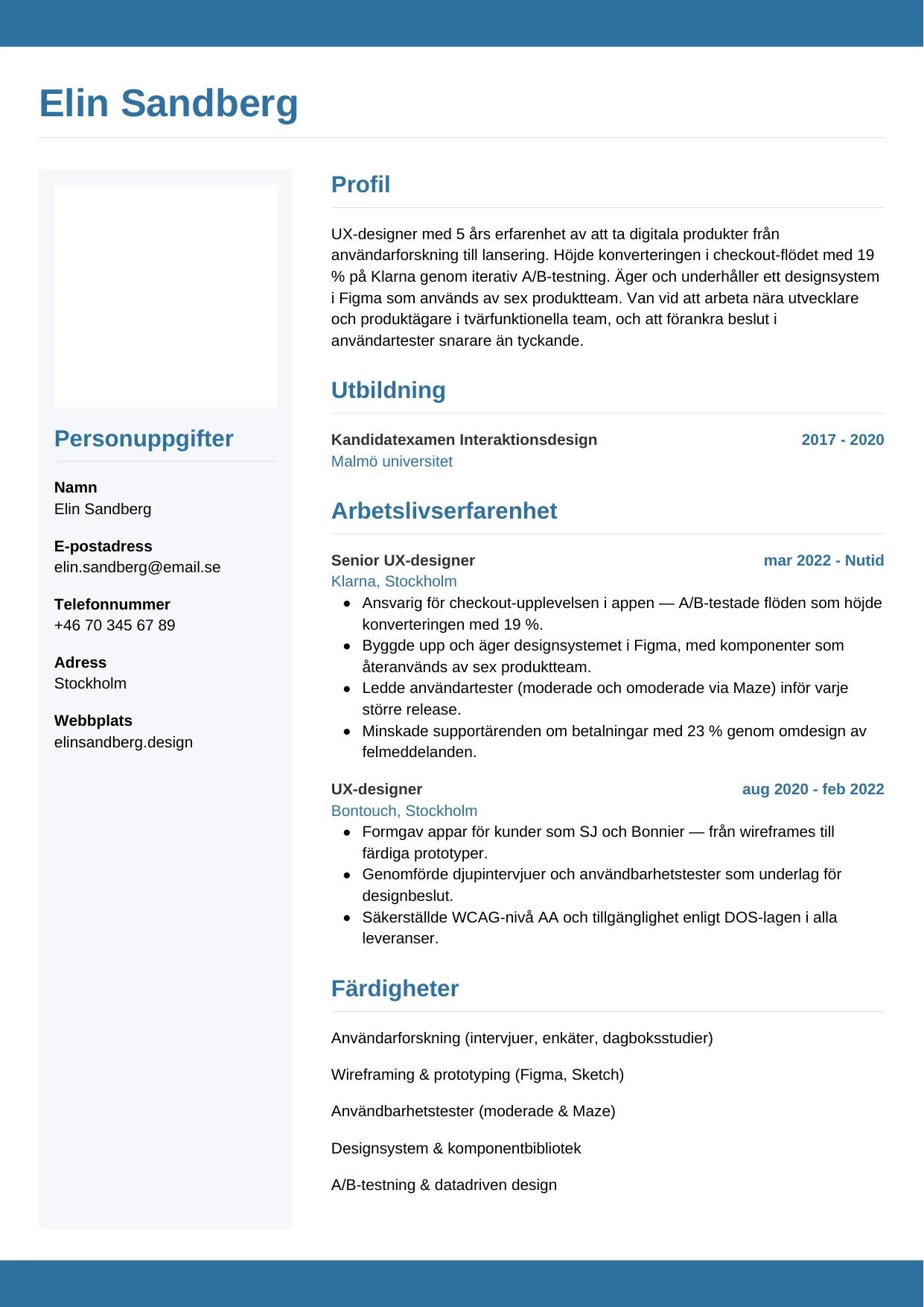 CV-mall Horisontell — gratis CV-mall för din ansökan