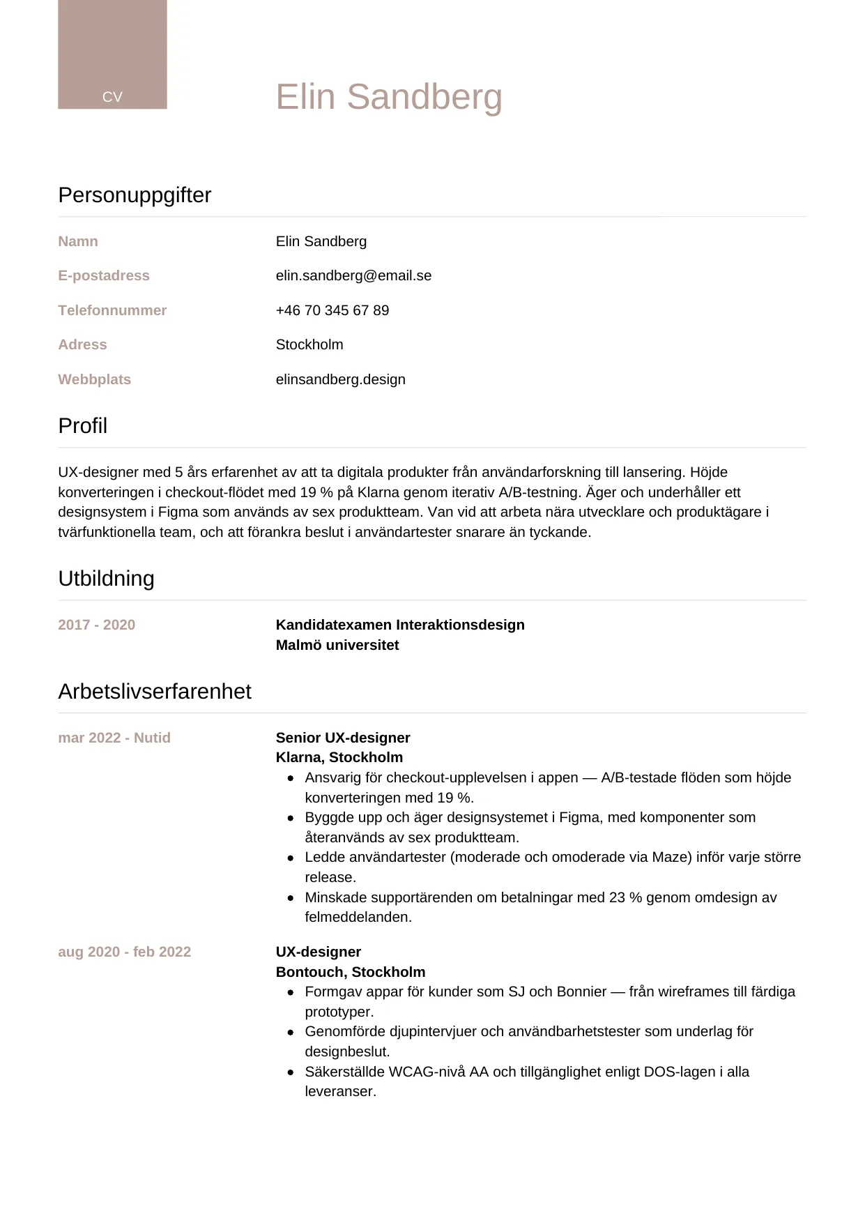 CV-mall Lyxig — gratis CV-mall för din ansökan