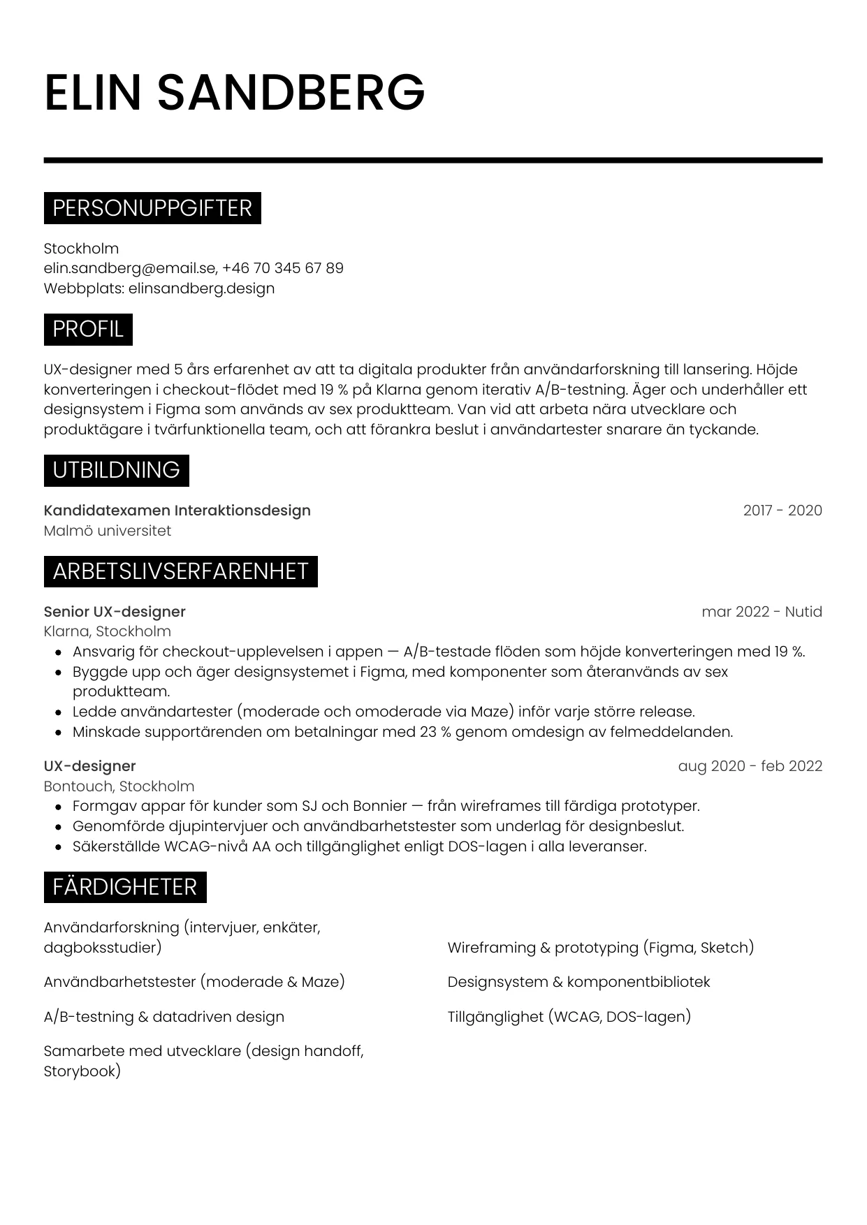 CV-mall Metro — gratis CV-mall för din ansökan