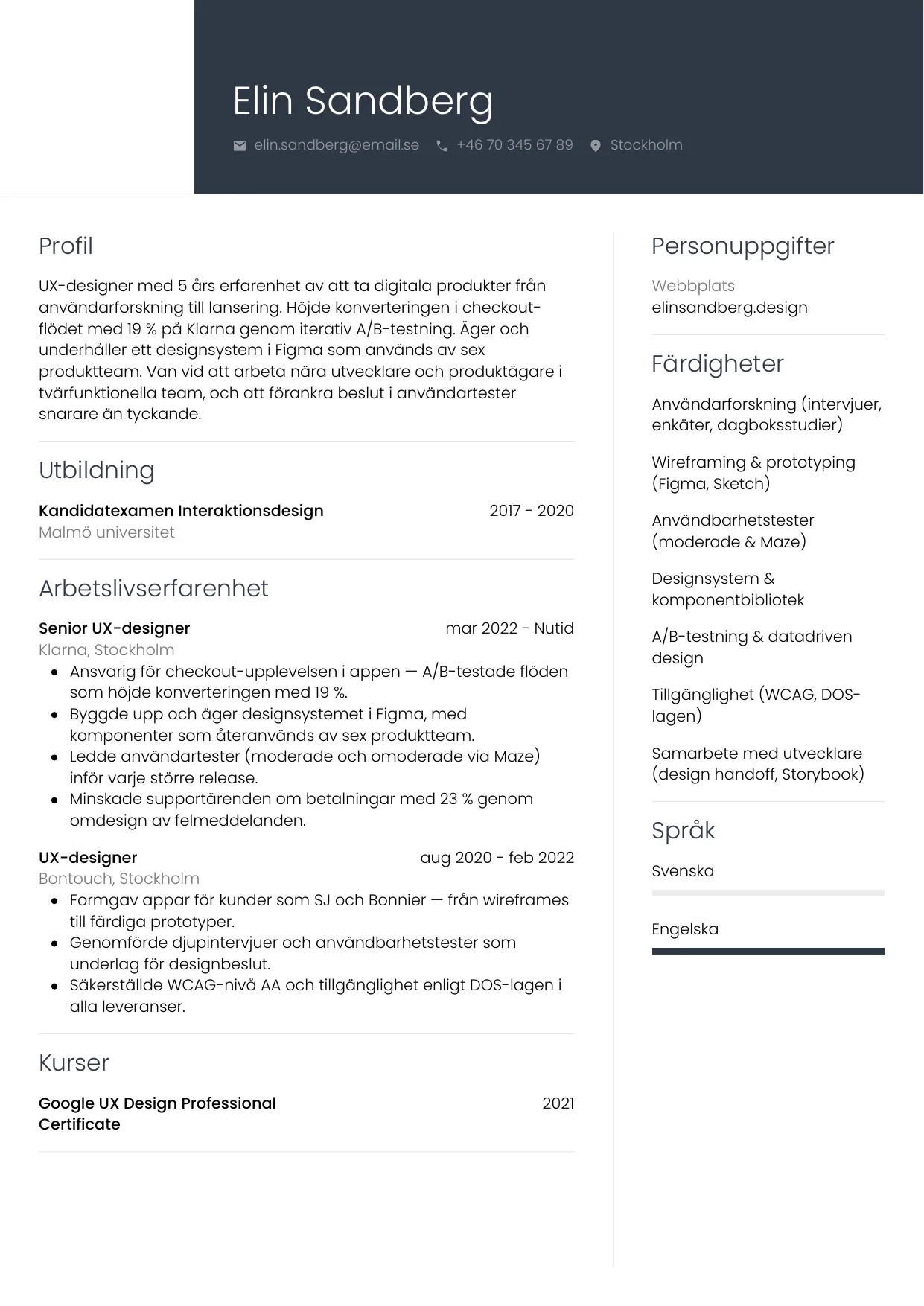 CV-mall Professionell — gratis CV-mall för din ansökan