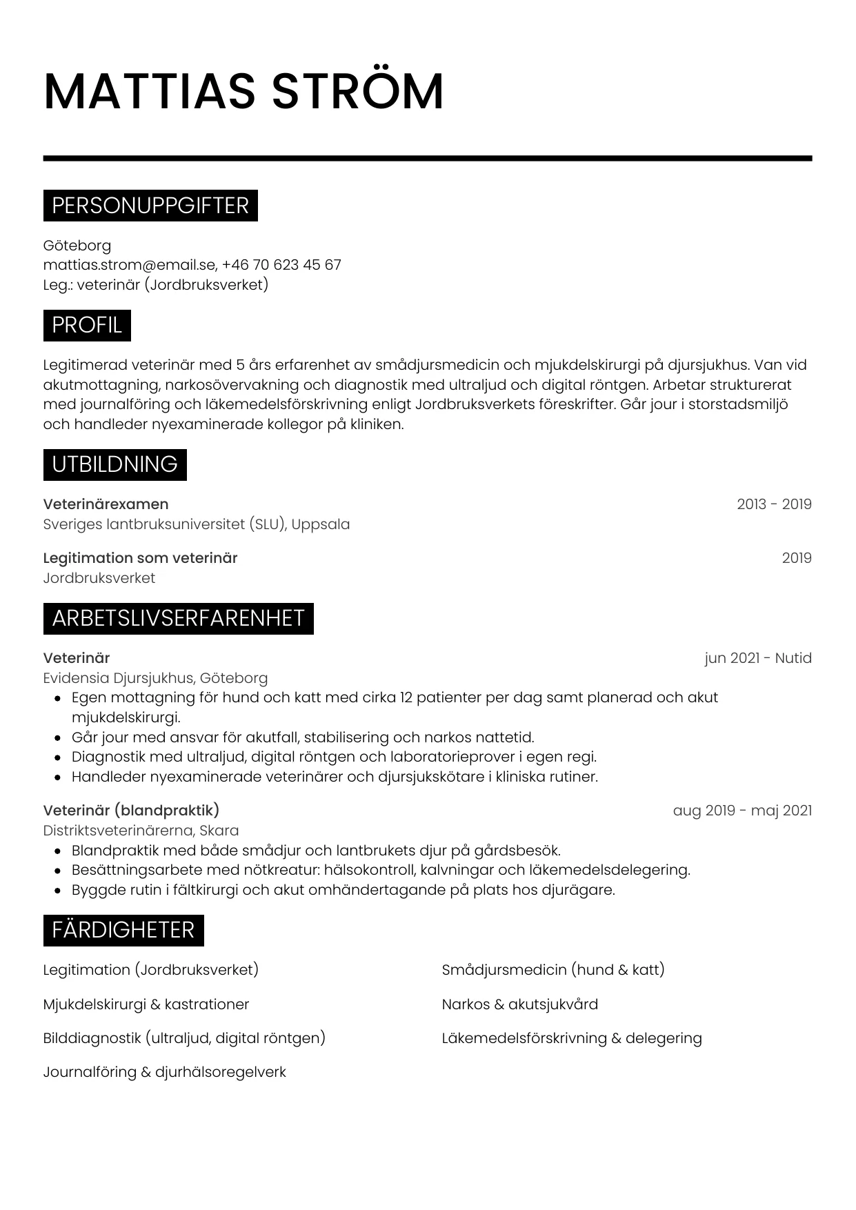 CV-mall Metro — gratis CV-mall för din ansökan