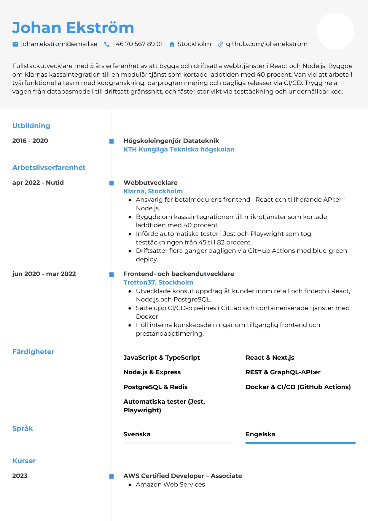 CV-mall Chrono — gratis CV-mall för din ansökan