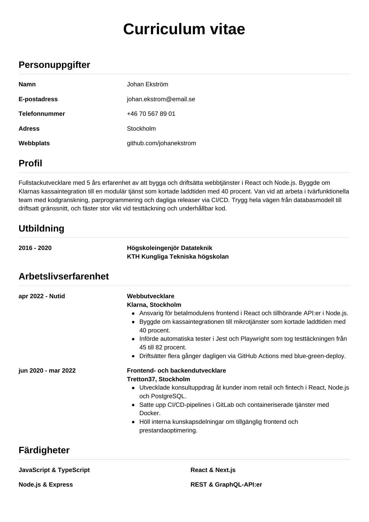 CV-mall Enkel — gratis CV-mall för din ansökan