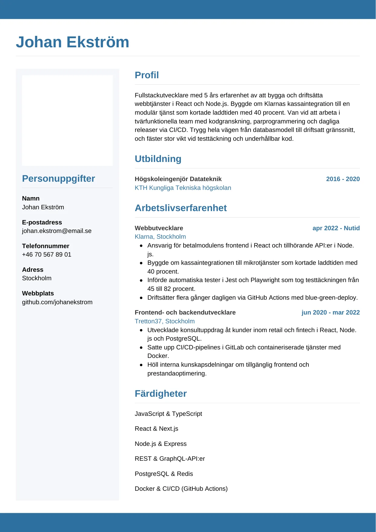 CV-mall Horisontell — gratis CV-mall för din ansökan