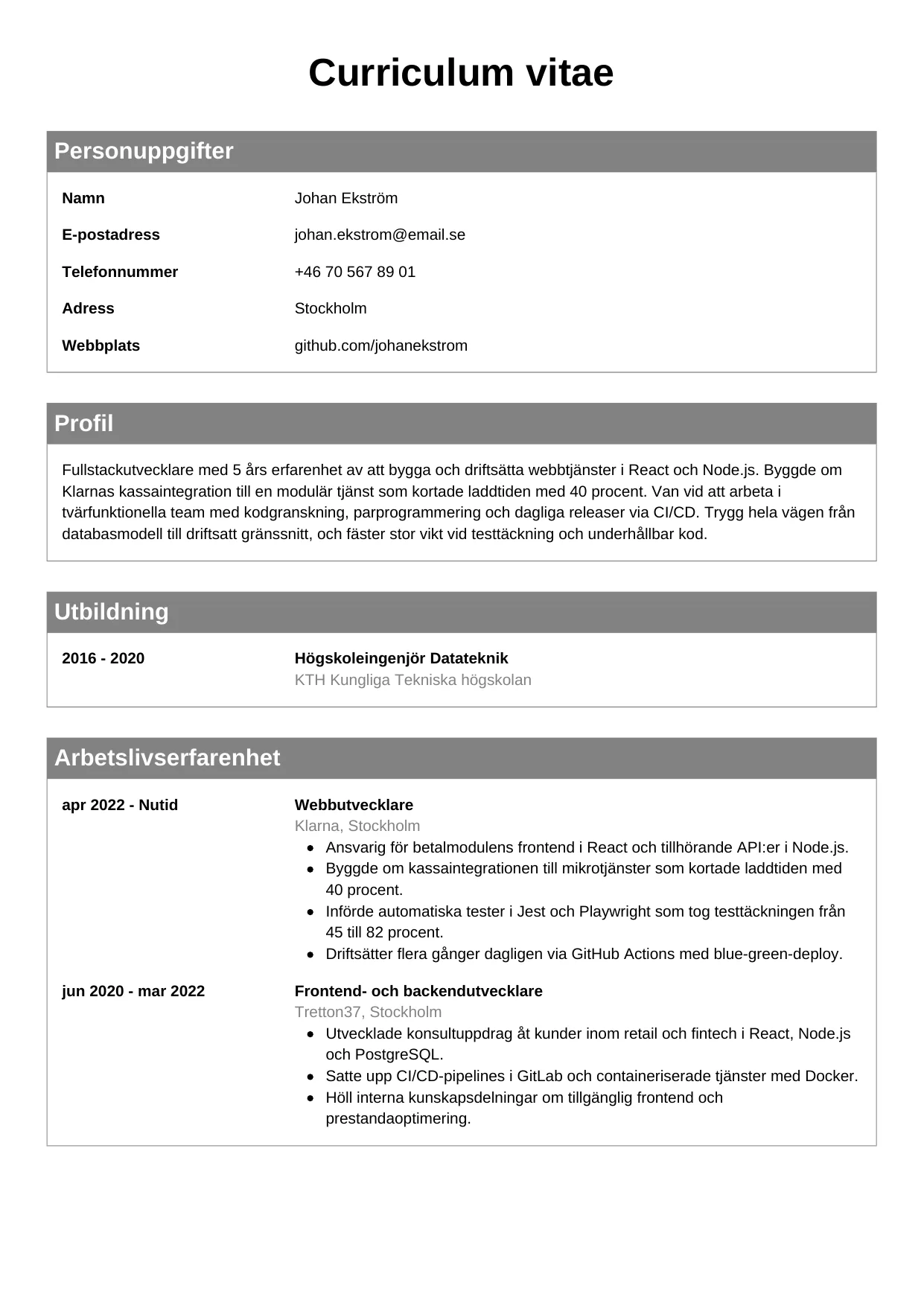 CV-mall Klassisk — gratis CV-mall för din ansökan