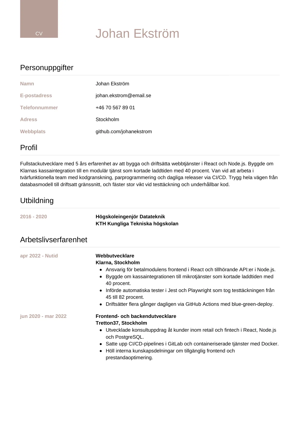 CV-mall Lyxig — gratis CV-mall för din ansökan