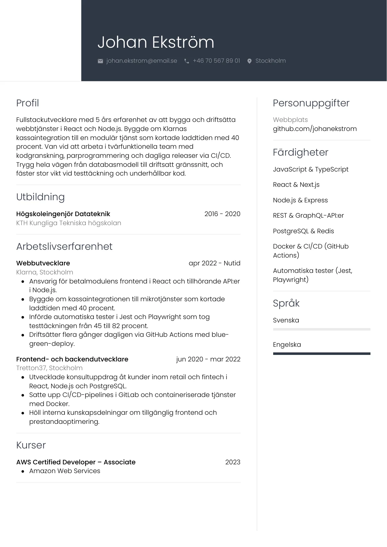 CV-mall Professionell — gratis CV-mall för din ansökan