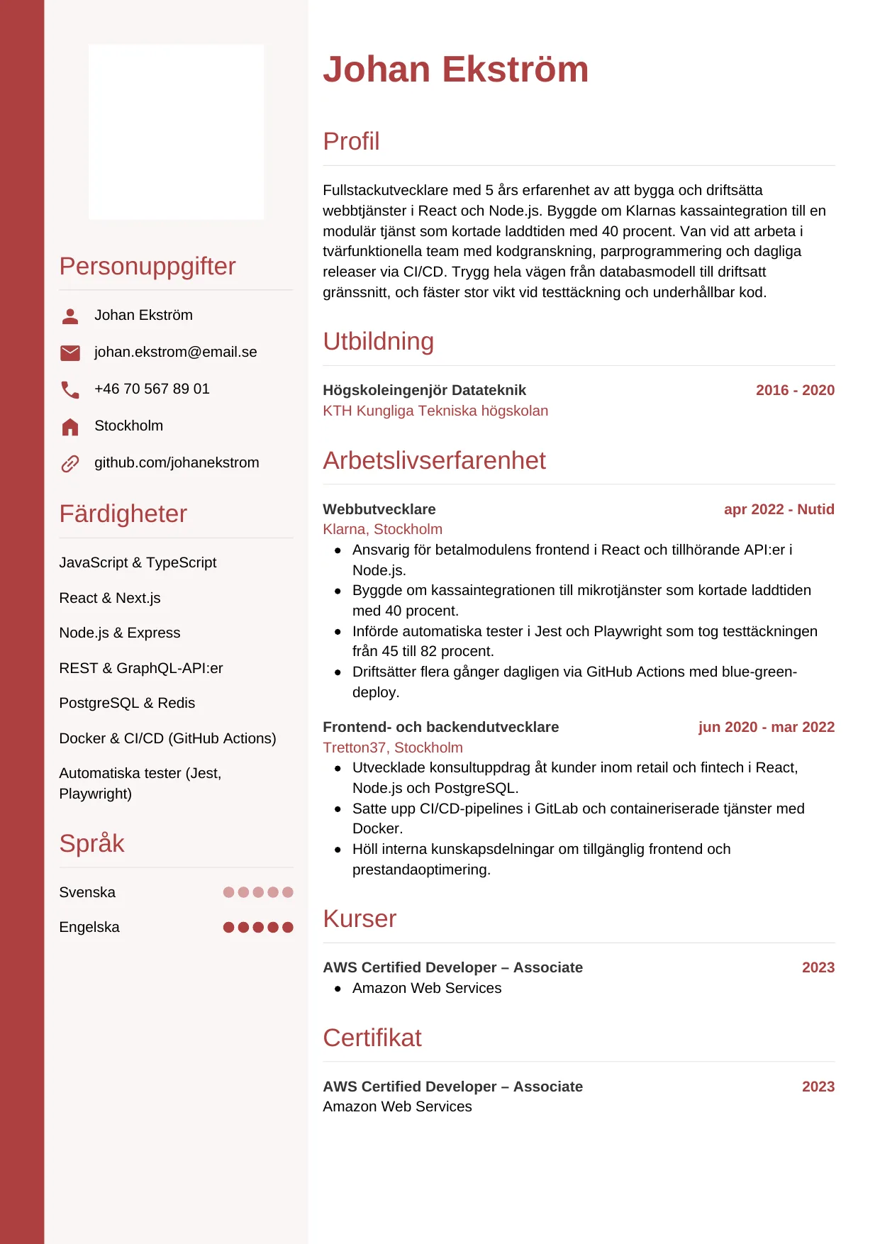 CV-mall Vertikal — gratis CV-mall för din ansökan