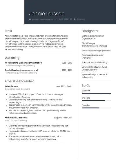 CV-exempel Administratör