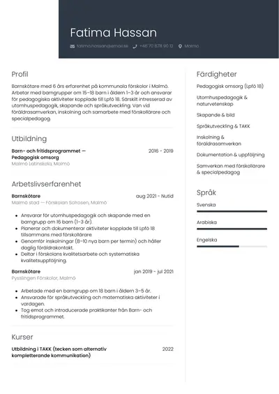 CV-exempel Barnskötare