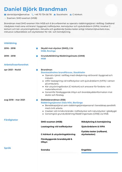 CV-exempel Brandman