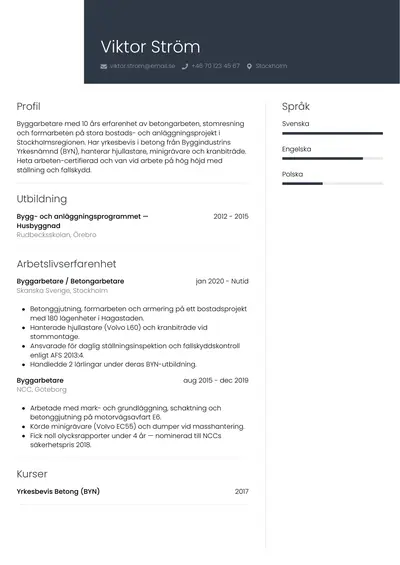 CV-exempel Byggarbetare