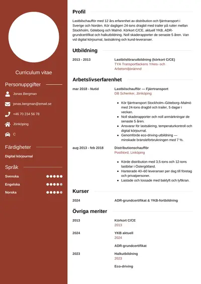 CV-exempel Chaufför