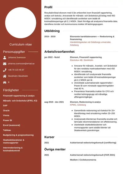 CV-exempel Ekonom
