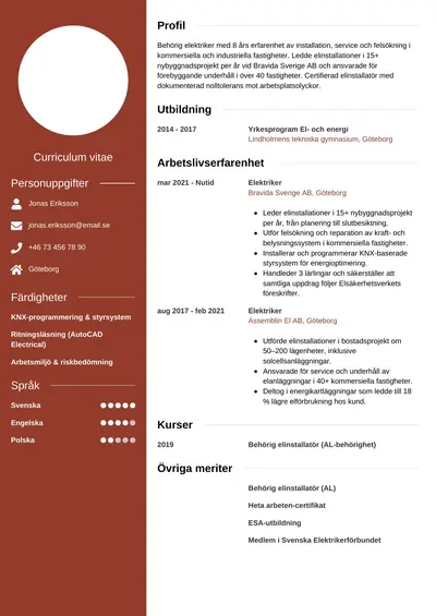 CV-exempel Elektriker