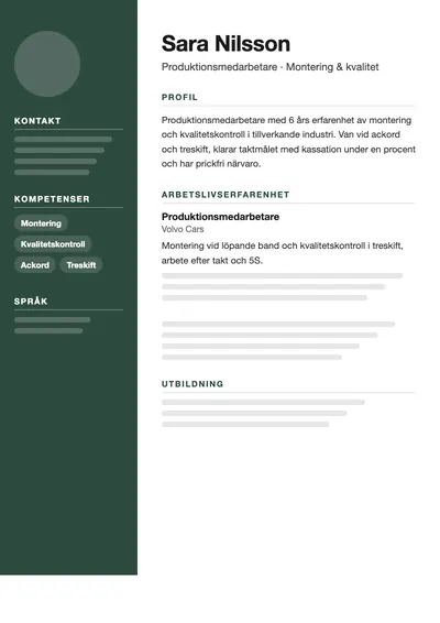 CV-exempel Fabriksarbetare