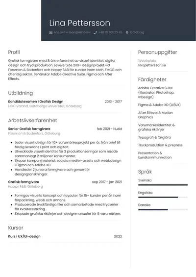 CV-exempel Grafisk formgivare