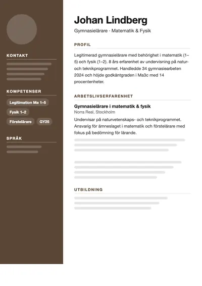 CV-exempel Gymnasielärare