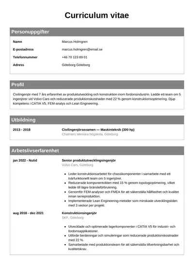 CV-exempel Ingenjör
