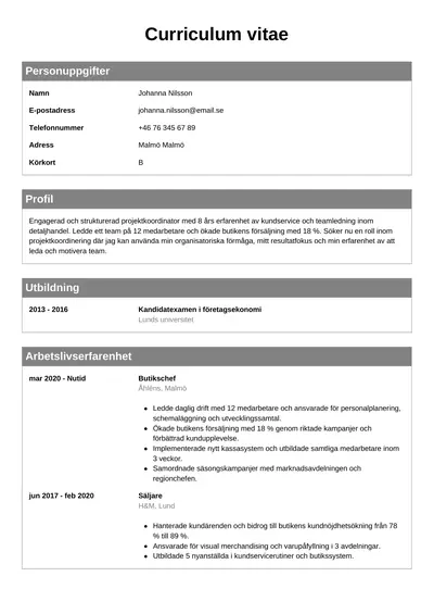 CV-exempel Kort om mig i CV