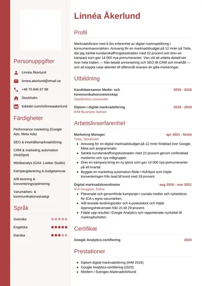 CV-exempel Marknadsförare