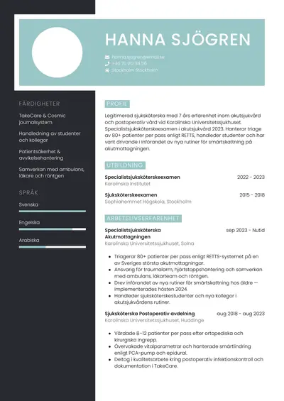 CV-exempel Sjuksköterska