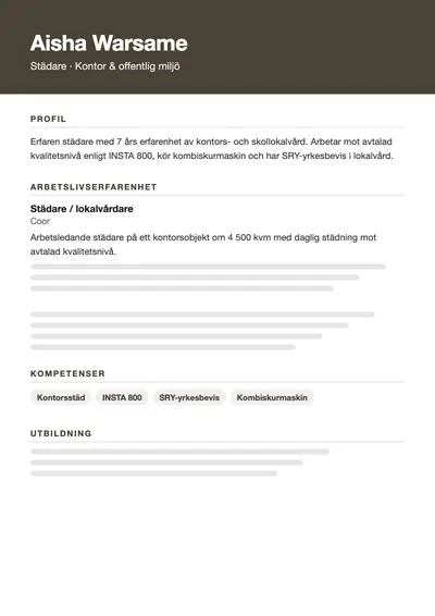 CV-exempel Städare