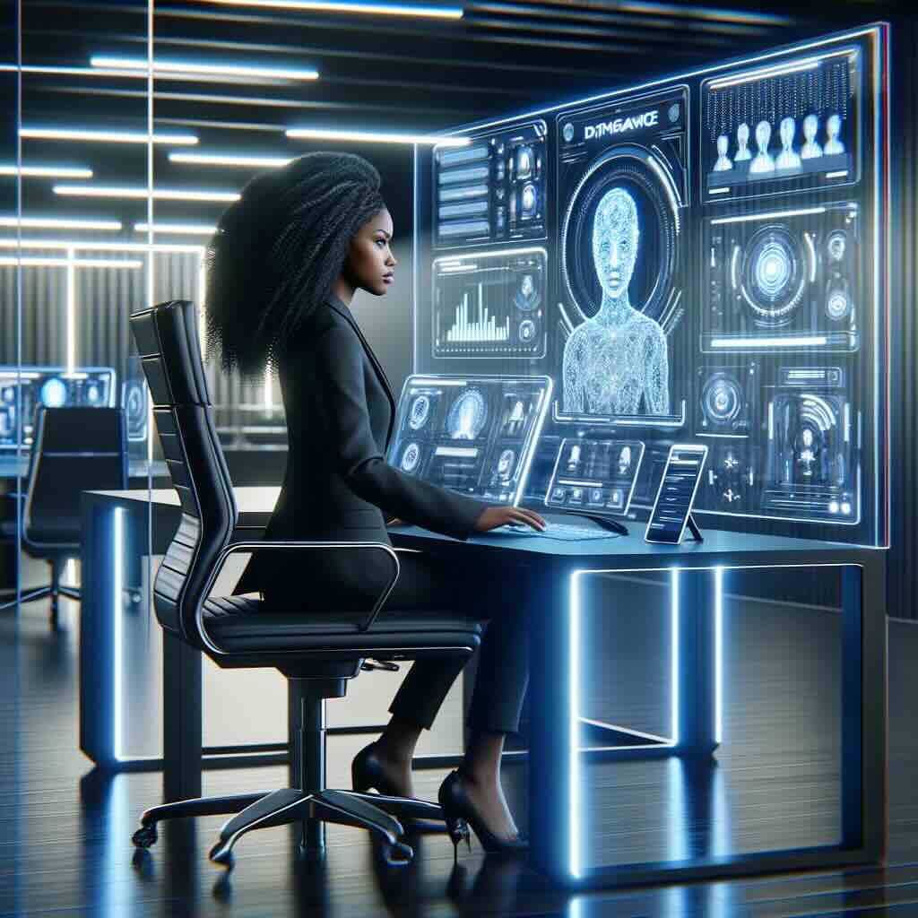 Kvinna som söker jobb med hjälp av AI